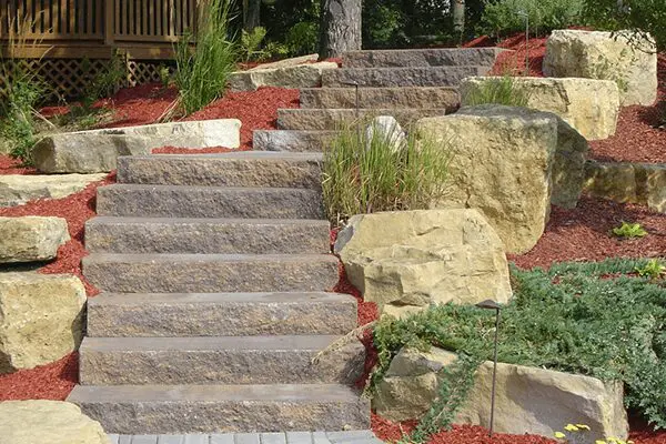 A Professional Landscaping Job With Stone Path and Stone Steps